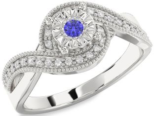 Diamond Tanzanite Silver Round Promise Ring