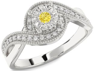 Yellow Diamond Silver Round Promise Ring