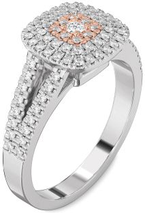 Diamond Platinum & Rose Gold Halo Round Pave Promise Ring