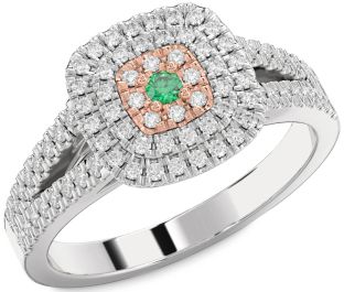 Diamond Emerald White Rose Gold Round Promise Ring