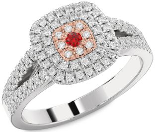 Diamond Ruby White Rose Gold Round Promise Ring