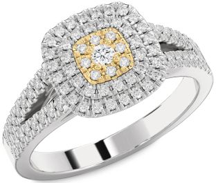 Diamond Silver & 10K gold Round Promise Ring