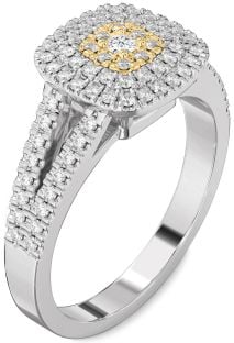 Diamond Silver & 10K gold Halo Round Pave Promise Ring