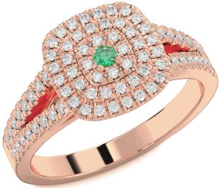 Diamond Emerald Rose Gold Round Promise Ring