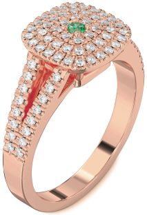 Diamond Emerald Rose Gold Halo Round Pave Promise Ring