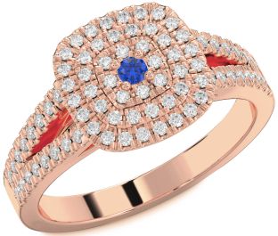 Diamond Blue Sapphire Rose Gold Halo Round Pave Promise Ring