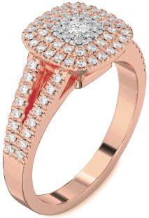 Diamond Platinum & Rose Gold Halo Round Pave Promise Ring