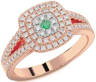 Diamond Emerald White Rose Gold Round Promise Ring