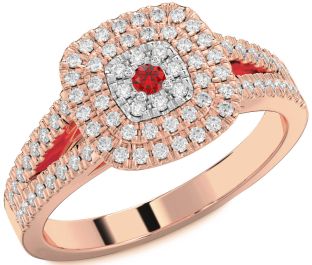 Diamond Ruby White Rose Gold Round Promise Ring