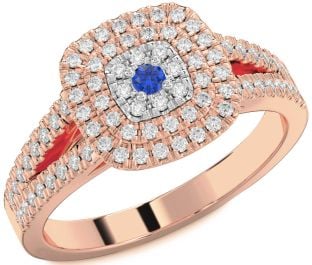 Diamond Blue Sapphire White Rose Gold Halo Round Pave Promise Ring