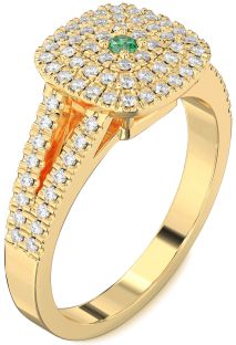 Diamond Emerald Gold Halo Round Pave Promise Ring
