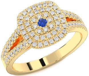 Diamond Blue Sapphire Gold Silver Halo Round Pave Promise Ring