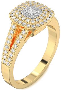 Diamond Platinum & Yellow Gold Halo Round Pave Promise Ring