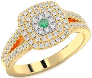 Diamond Emerald Platinum & Yellow Gold Round Promise Ring