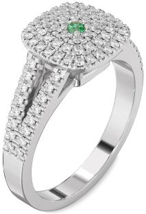 Diamond Emerald White Gold Halo Round Pave Promise Ring