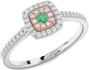 Diamond Emerald White Rose Gold Round Promise Ring