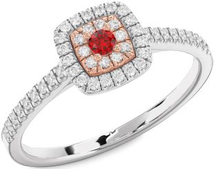 Diamond Ruby White Rose Gold Round Promise Ring