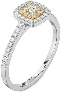 Diamond Silver & 10K gold Halo Round Pave Promise Ring
