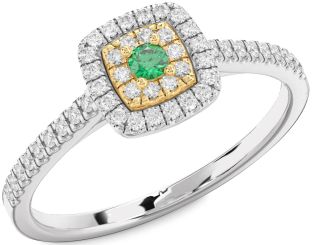 Diamond Emerald Silver & 10K gold Round Promise Ring