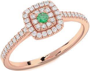 Diamond Emerald Rose Gold Round Promise Ring