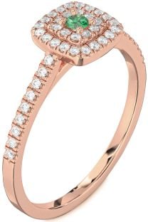 Diamond Emerald Rose Gold Silver Halo Round Pave Promise Ring