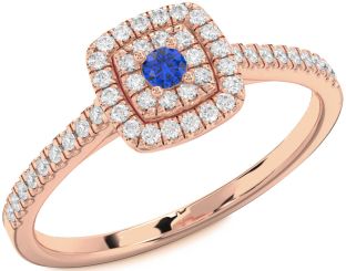 Diamond Blue Sapphire Rose Gold Silver Halo Round Pave Promise Ring