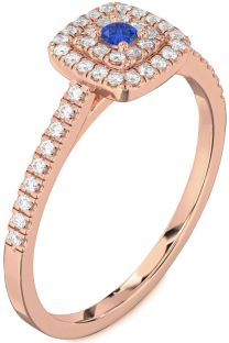 Diamond Blue Sapphire Rose Gold Halo Round Pave Promise Ring