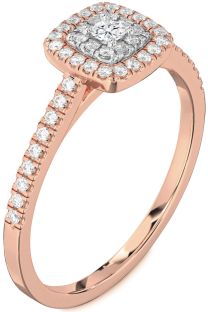 Diamond Platinum & Rose Gold Halo Round Pave Promise Ring
