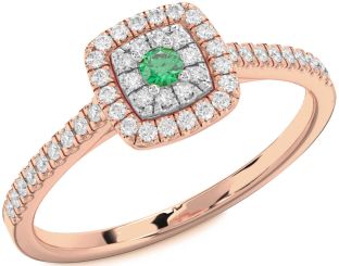 Diamond Emerald White Rose Gold Round Promise Ring