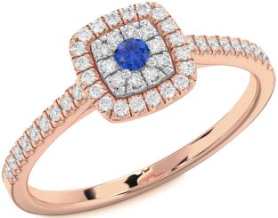 Diamond Blue Sapphire White Rose Gold Halo Round Pave Promise Ring