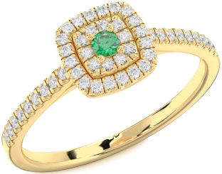Diamond Emerald Gold Round Promise Ring