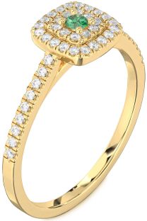 Diamond Emerald Gold Halo Round Pave Promise Ring