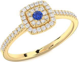 Diamond Blue Sapphire Gold Halo Round Pave Promise Ring