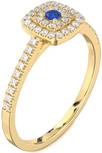 Diamond Blue Sapphire Gold Halo Round Pave Promise Ring
