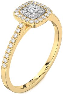 Diamond Platinum & Yellow Gold Halo Round Pave Promise Ring