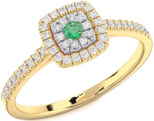 Diamond Emerald White Yellow Gold Round Promise Ring