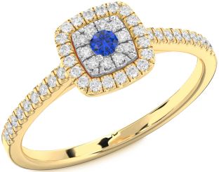 Diamond Blue Sapphire Platinum & Yellow Gold Halo Round Pave Promise Ring