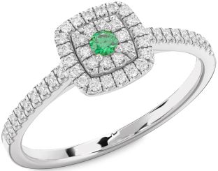 Diamond Emerald Platinum Round Promise Ring