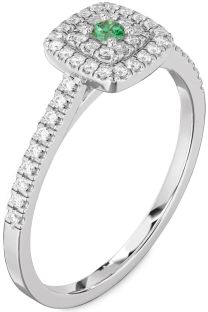Diamond Emerald White Gold Halo Round Pave Promise Ring