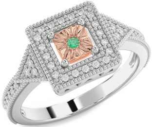 Diamond Emerald White Rose Gold Round Promise Ring