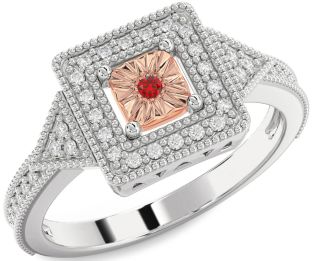 Diamond Ruby White Rose Gold Round Promise Ring