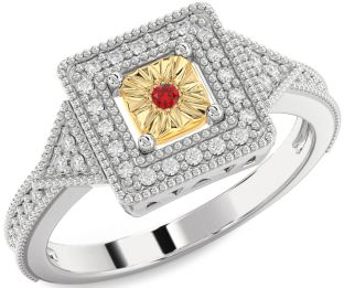 Diamond Ruby Silver & 10K gold Round Promise Ring