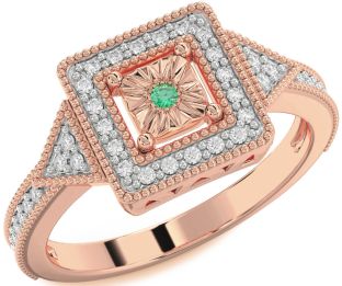 Diamond Emerald Rose Gold Round Promise Ring