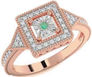 Diamond Emerald White Rose Gold Round Promise Ring