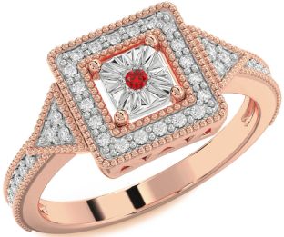 Diamond Ruby White Rose Gold Round Promise Ring