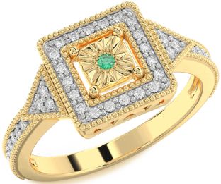 Diamond Emerald Gold Round Promise Ring
