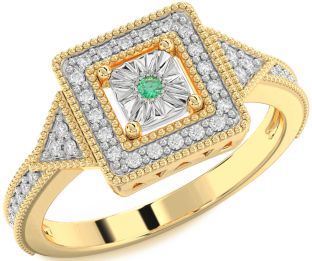 Diamond Emerald White Yellow Gold Round Promise Ring