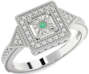 Diamond Emerald Platinum Round Promise Ring