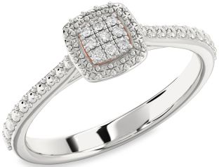 Diamond Silver & 10K Rose Gold Round Promise Ring