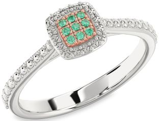 Emerald White Rose Gold Round Promise Ring